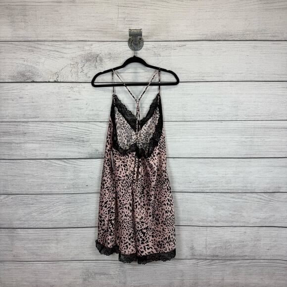 Joyspun Plus Size Pink Black Printed Sleeveless Lace Trim Sleep Satin Chemise 3X - Picture 6 of 8